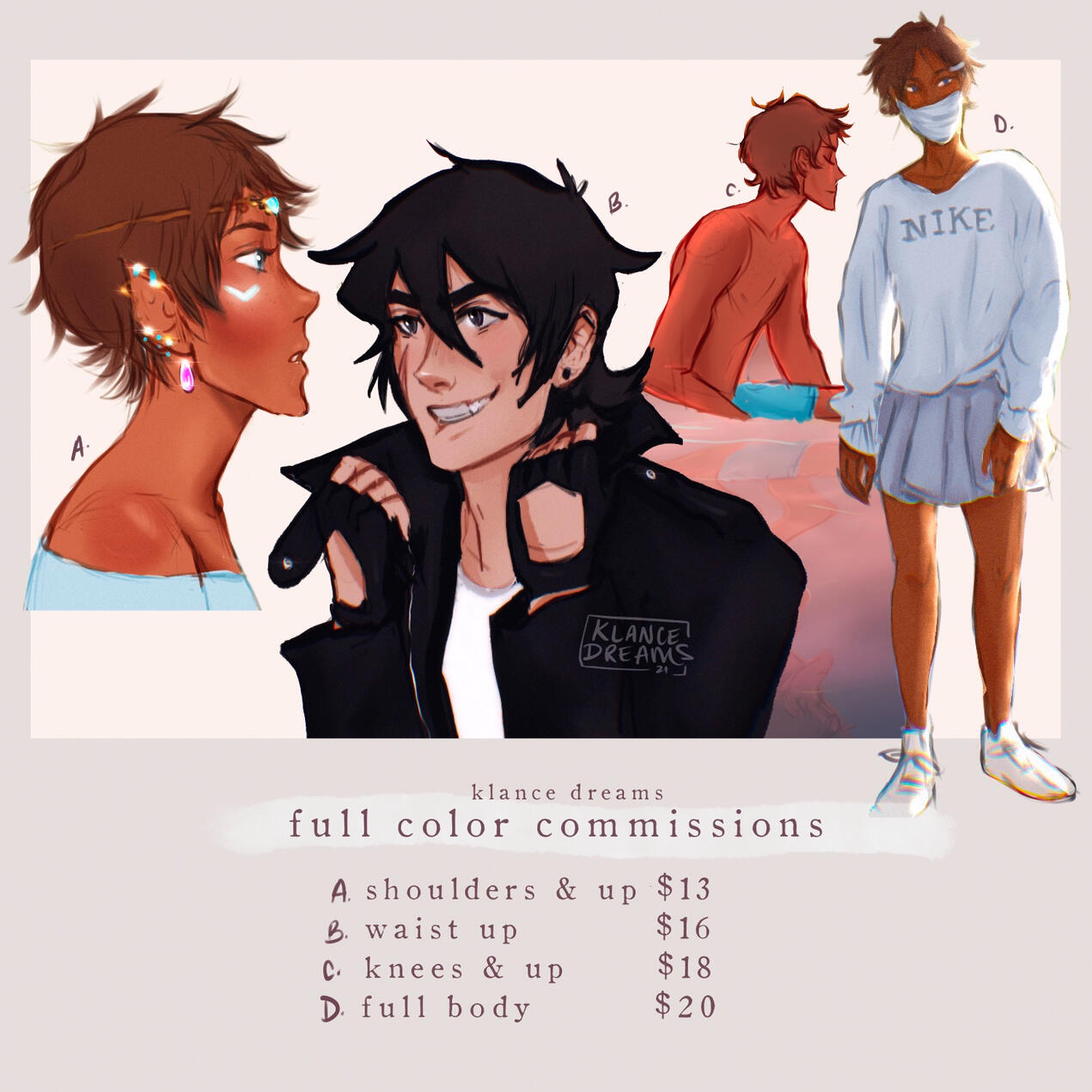 single character full color commissions shoulders &. up $13 waist up $16 knees & up $18 full body $20